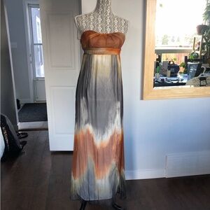 💯 Silk Strapless Belted Tie Dye Maxi Dress. XS